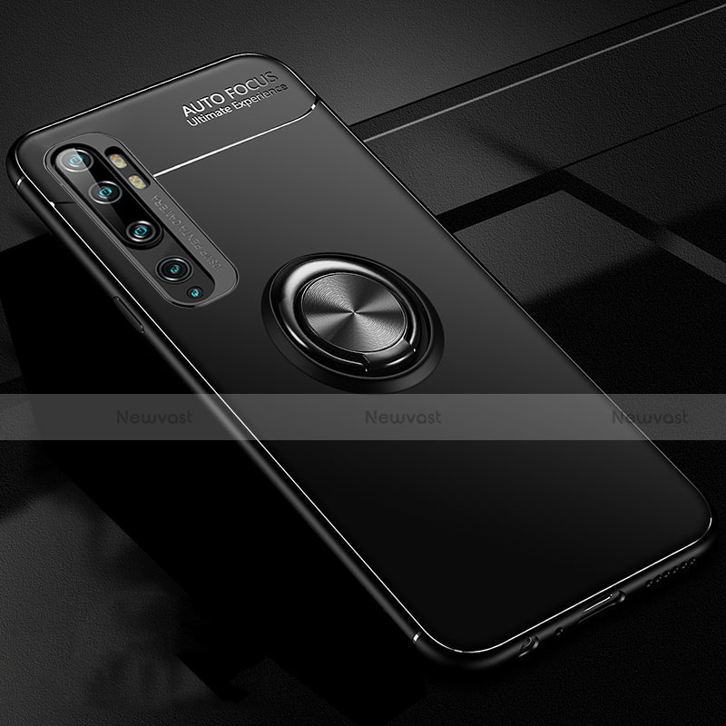 Ultra-thin Silicone Gel Soft Case Cover with Magnetic Finger Ring Stand D02 for Xiaomi Mi Note 10 Pro Black