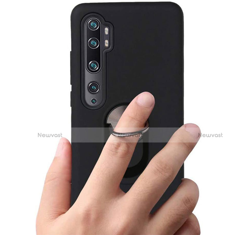 Ultra-thin Silicone Gel Soft Case Cover with Magnetic Finger Ring Stand D04 for Xiaomi Mi Note 10 Pro