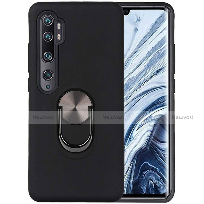 Ultra-thin Silicone Gel Soft Case Cover with Magnetic Finger Ring Stand D04 for Xiaomi Mi Note 10 Pro Black