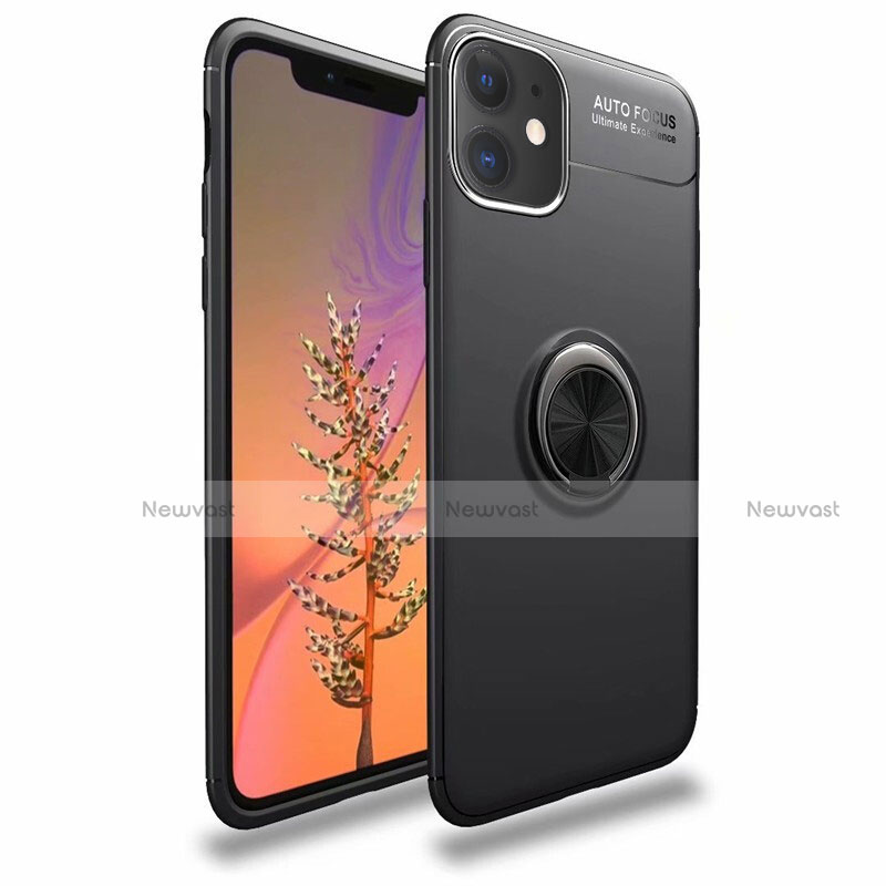 Ultra-thin Silicone Gel Soft Case Cover with Magnetic Finger Ring Stand for Apple iPhone 11 Black