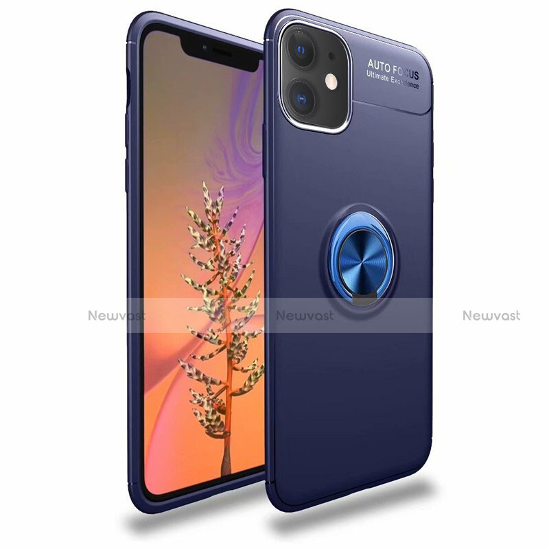 Ultra-thin Silicone Gel Soft Case Cover with Magnetic Finger Ring Stand for Apple iPhone 11 Blue