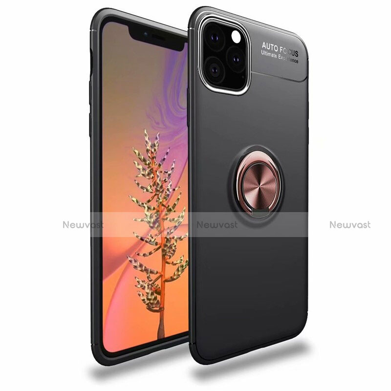 Ultra-thin Silicone Gel Soft Case Cover with Magnetic Finger Ring Stand for Apple iPhone 11 Pro Max Gold and Black