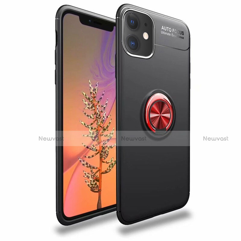 Ultra-thin Silicone Gel Soft Case Cover with Magnetic Finger Ring Stand for Apple iPhone 11 Red and Black