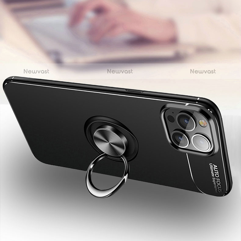 Ultra-thin Silicone Gel Soft Case Cover with Magnetic Finger Ring Stand for Apple iPhone 15 Pro Max