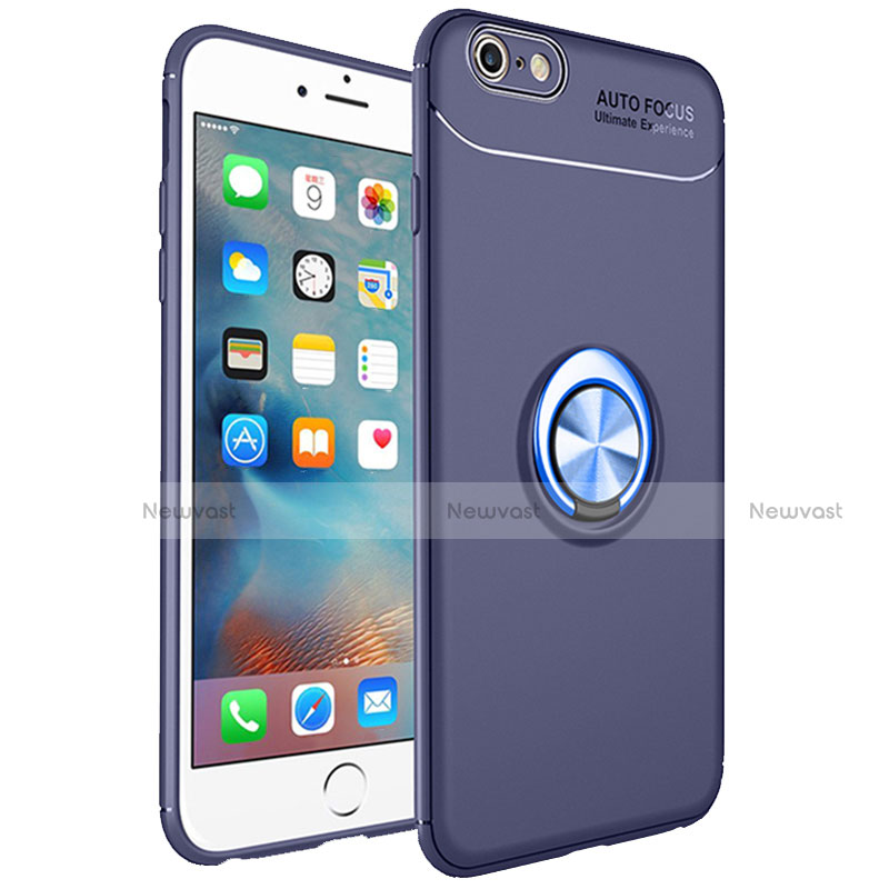 Ultra-thin Silicone Gel Soft Case Cover with Magnetic Finger Ring Stand for Apple iPhone 6 Plus Blue