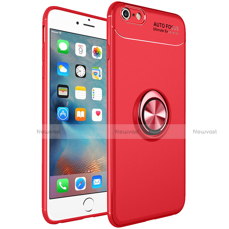 Ultra-thin Silicone Gel Soft Case Cover with Magnetic Finger Ring Stand for Apple iPhone 6 Plus Red