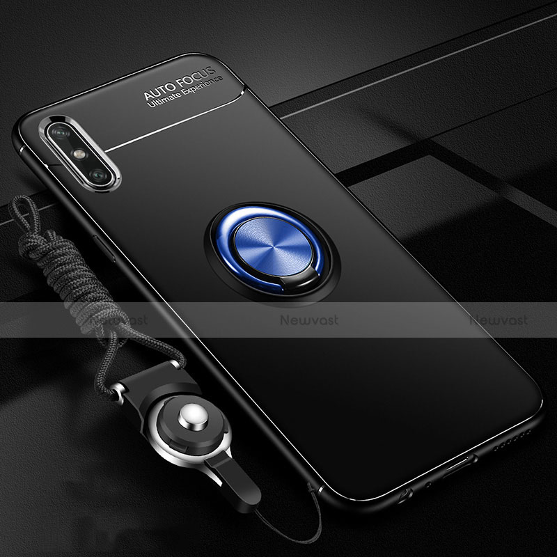 Ultra-thin Silicone Gel Soft Case Cover with Magnetic Finger Ring Stand for Huawei Enjoy 10e Blue and Black