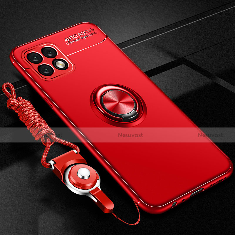 Ultra-thin Silicone Gel Soft Case Cover with Magnetic Finger Ring Stand for Huawei Enjoy 20 5G Red