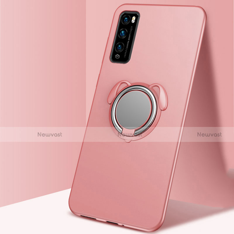 Ultra-thin Silicone Gel Soft Case Cover with Magnetic Finger Ring Stand for Huawei Enjoy 20 Pro 5G Rose Gold