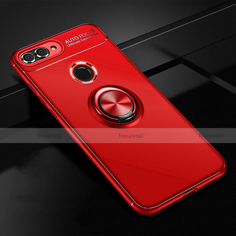 Ultra-thin Silicone Gel Soft Case Cover with Magnetic Finger Ring Stand for Huawei Enjoy 8 Plus Red