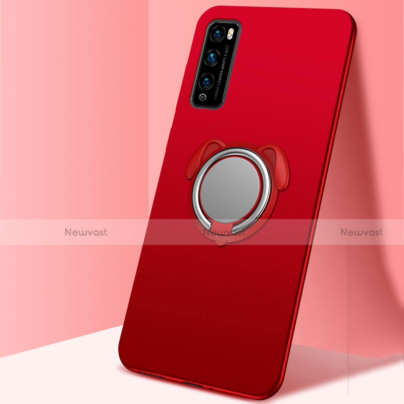 Ultra-thin Silicone Gel Soft Case Cover with Magnetic Finger Ring Stand for Huawei Enjoy Z 5G Red