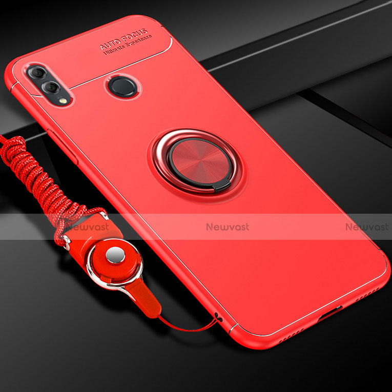 Ultra-thin Silicone Gel Soft Case Cover with Magnetic Finger Ring Stand for Huawei Honor 10 Lite Red