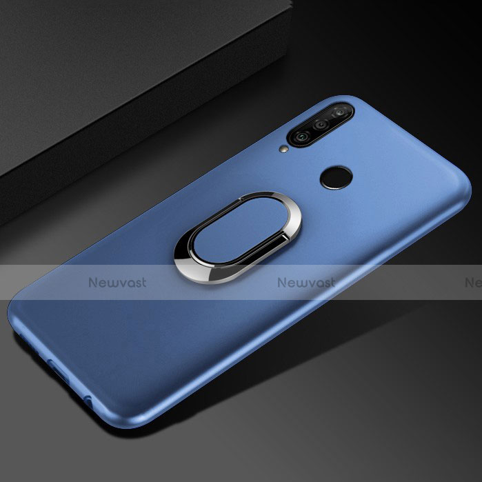 Ultra-thin Silicone Gel Soft Case Cover with Magnetic Finger Ring Stand for Huawei Honor 10i Blue