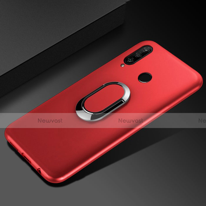 Ultra-thin Silicone Gel Soft Case Cover with Magnetic Finger Ring Stand for Huawei Honor 20E Red