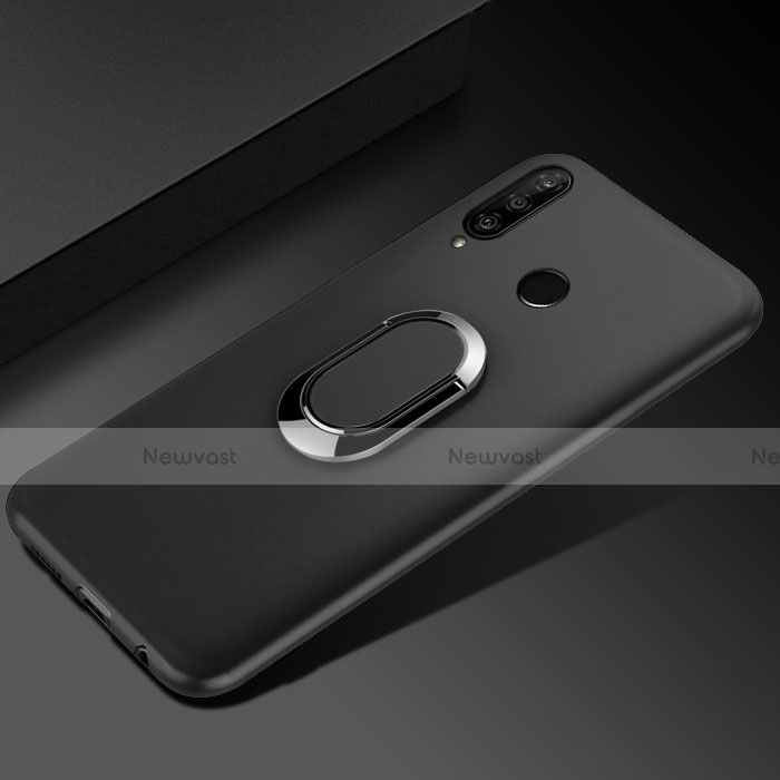 Ultra-thin Silicone Gel Soft Case Cover with Magnetic Finger Ring Stand for Huawei Honor 20i Black