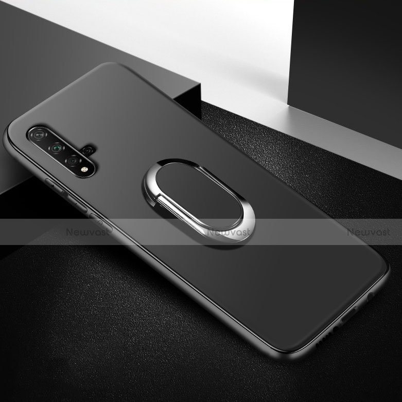 Ultra-thin Silicone Gel Soft Case Cover with Magnetic Finger Ring Stand for Huawei Honor 20S Black