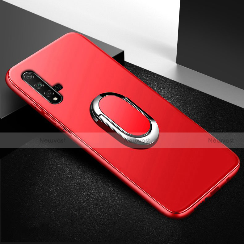 Ultra-thin Silicone Gel Soft Case Cover with Magnetic Finger Ring Stand for Huawei Honor 20S Red