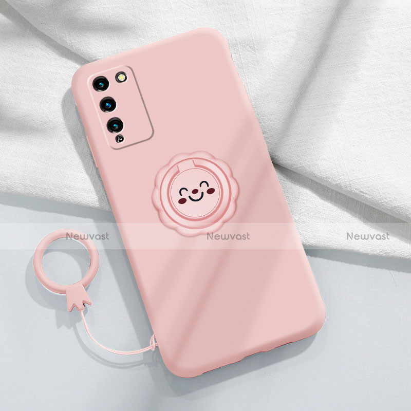 Ultra-thin Silicone Gel Soft Case Cover with Magnetic Finger Ring Stand for Huawei Honor 30 Lite 5G Pink