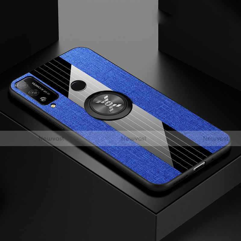 Ultra-thin Silicone Gel Soft Case Cover with Magnetic Finger Ring Stand for Huawei Honor Play4T Blue