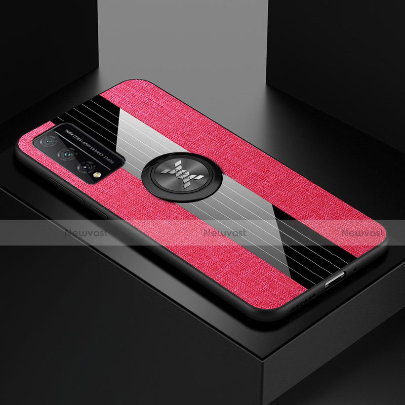 Ultra-thin Silicone Gel Soft Case Cover with Magnetic Finger Ring Stand for Huawei Honor Play4T Pro Hot Pink