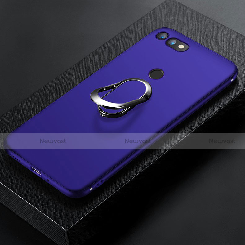 Ultra-thin Silicone Gel Soft Case Cover with Magnetic Finger Ring Stand for Huawei Honor V20 Blue