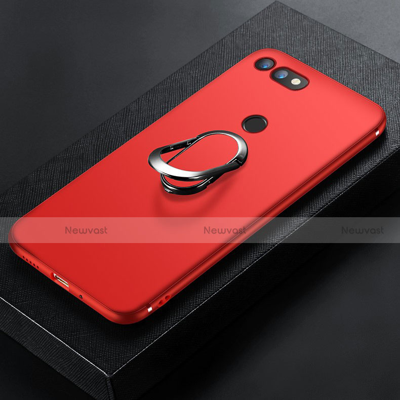 Ultra-thin Silicone Gel Soft Case Cover with Magnetic Finger Ring Stand for Huawei Honor V20 Red