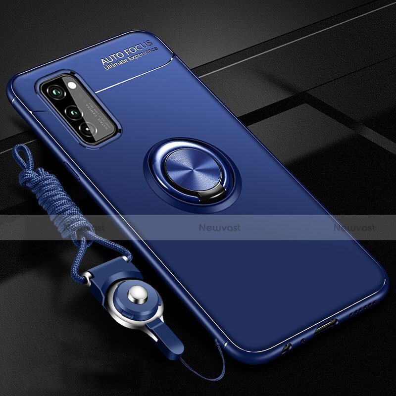 Ultra-thin Silicone Gel Soft Case Cover with Magnetic Finger Ring Stand for Huawei Honor V30 5G Blue