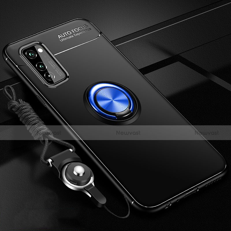 Ultra-thin Silicone Gel Soft Case Cover with Magnetic Finger Ring Stand for Huawei Honor V30 Pro 5G Blue and Black