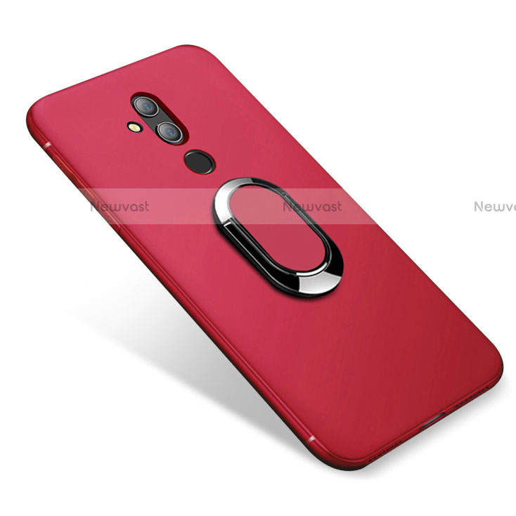 Ultra-thin Silicone Gel Soft Case Cover with Magnetic Finger Ring Stand for Huawei Maimang 7 Red