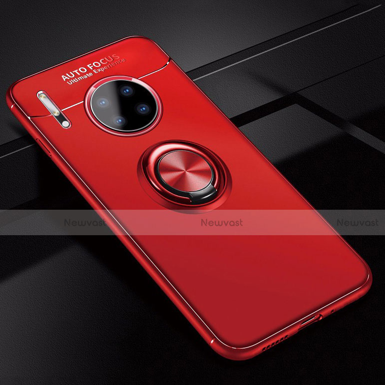 Ultra-thin Silicone Gel Soft Case Cover with Magnetic Finger Ring Stand for Huawei Mate 30 5G Red