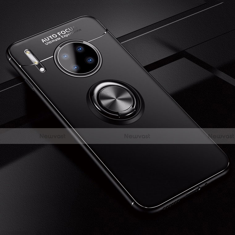 Ultra-thin Silicone Gel Soft Case Cover with Magnetic Finger Ring Stand for Huawei Mate 30 Black