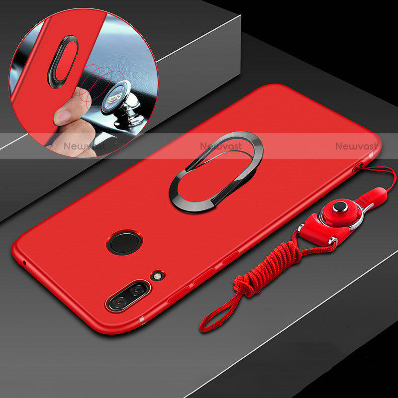 Ultra-thin Silicone Gel Soft Case Cover with Magnetic Finger Ring Stand for Huawei Nova 3i Red