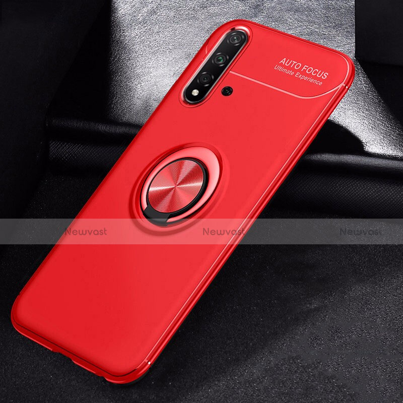 Ultra-thin Silicone Gel Soft Case Cover with Magnetic Finger Ring Stand for Huawei Nova 5 Red