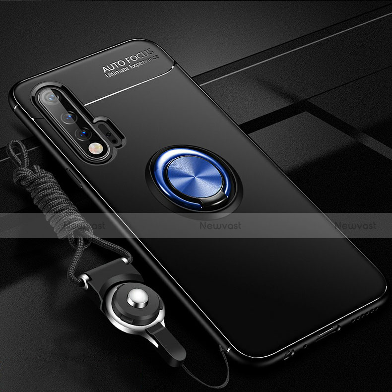 Ultra-thin Silicone Gel Soft Case Cover with Magnetic Finger Ring Stand for Huawei Nova 6 5G Blue and Black