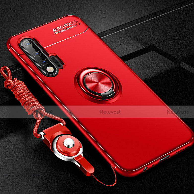 Ultra-thin Silicone Gel Soft Case Cover with Magnetic Finger Ring Stand for Huawei Nova 6 5G Red