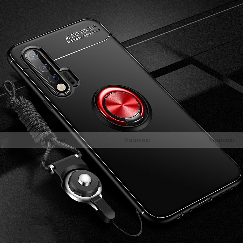 Ultra-thin Silicone Gel Soft Case Cover with Magnetic Finger Ring Stand for Huawei Nova 6 5G Red and Black