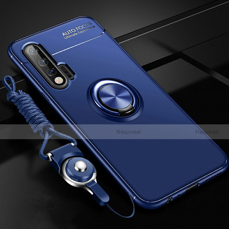 Ultra-thin Silicone Gel Soft Case Cover with Magnetic Finger Ring Stand for Huawei Nova 6 Blue