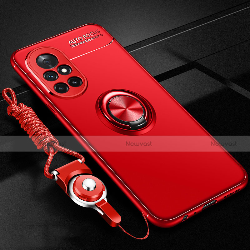 Ultra-thin Silicone Gel Soft Case Cover with Magnetic Finger Ring Stand for Huawei Nova 8 5G Red