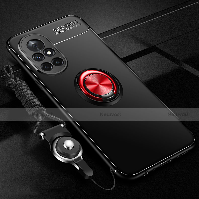 Ultra-thin Silicone Gel Soft Case Cover with Magnetic Finger Ring Stand for Huawei Nova 8 5G Red and Black