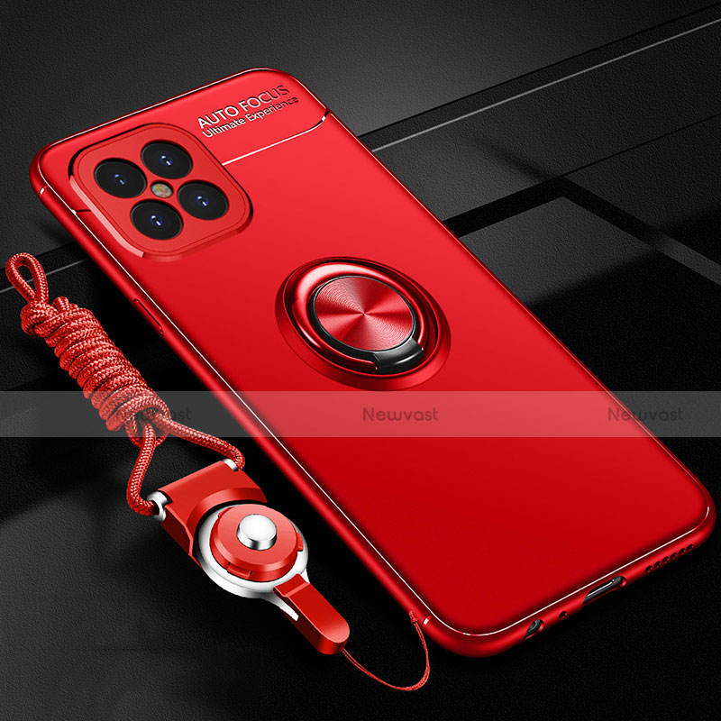 Ultra-thin Silicone Gel Soft Case Cover with Magnetic Finger Ring Stand for Huawei Nova 8 SE 5G Red