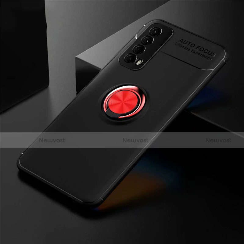 Ultra-thin Silicone Gel Soft Case Cover with Magnetic Finger Ring Stand for Huawei P Smart (2021)