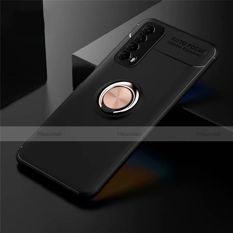 Ultra-thin Silicone Gel Soft Case Cover with Magnetic Finger Ring Stand for Huawei P Smart (2021)