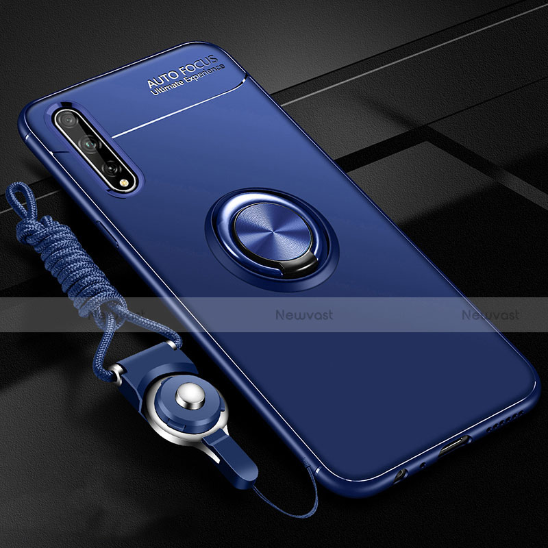 Ultra-thin Silicone Gel Soft Case Cover with Magnetic Finger Ring Stand for Huawei P smart S Blue
