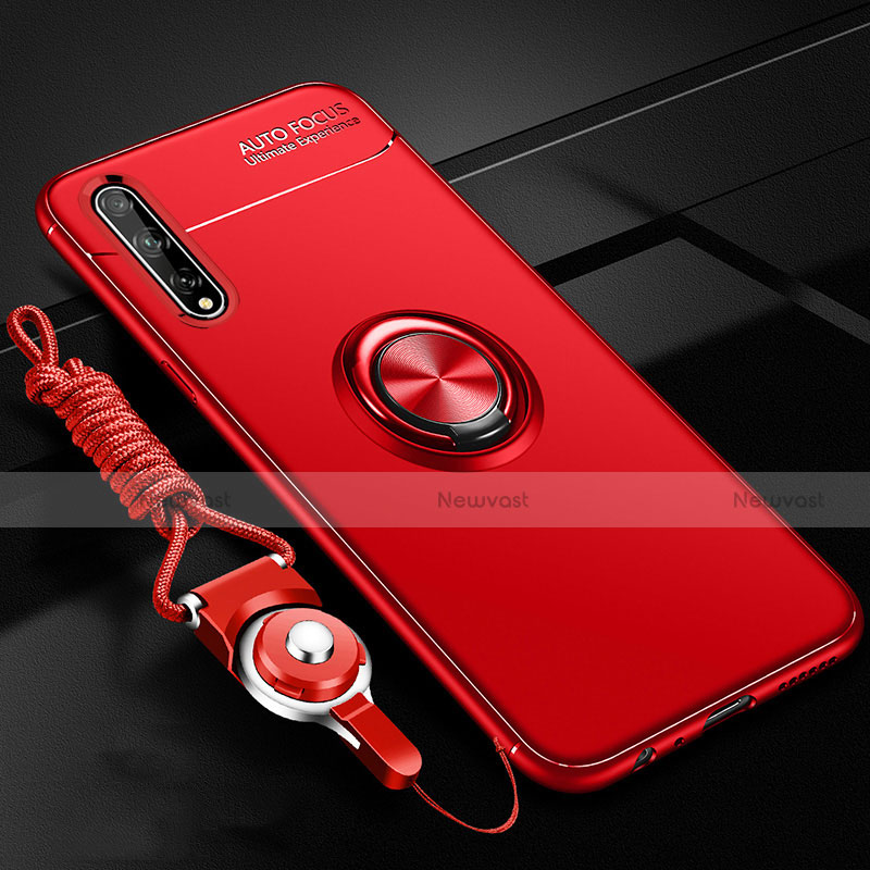 Ultra-thin Silicone Gel Soft Case Cover with Magnetic Finger Ring Stand for Huawei P smart S Red