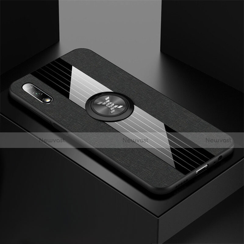 Ultra-thin Silicone Gel Soft Case Cover with Magnetic Finger Ring Stand for Huawei P Smart Z (2019) Black