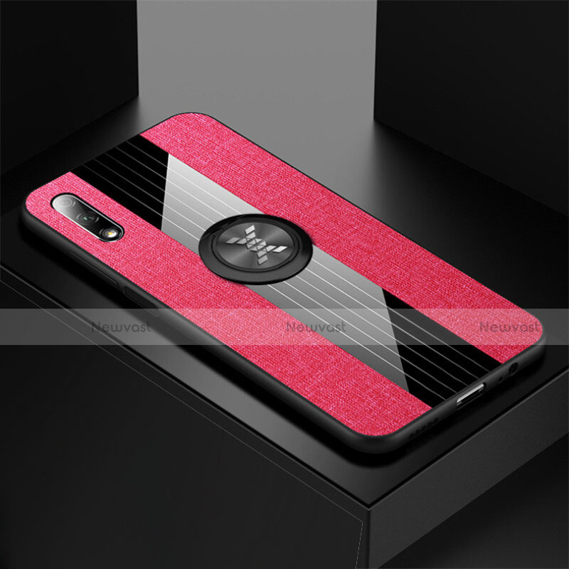 Ultra-thin Silicone Gel Soft Case Cover with Magnetic Finger Ring Stand for Huawei P Smart Z (2019) Hot Pink