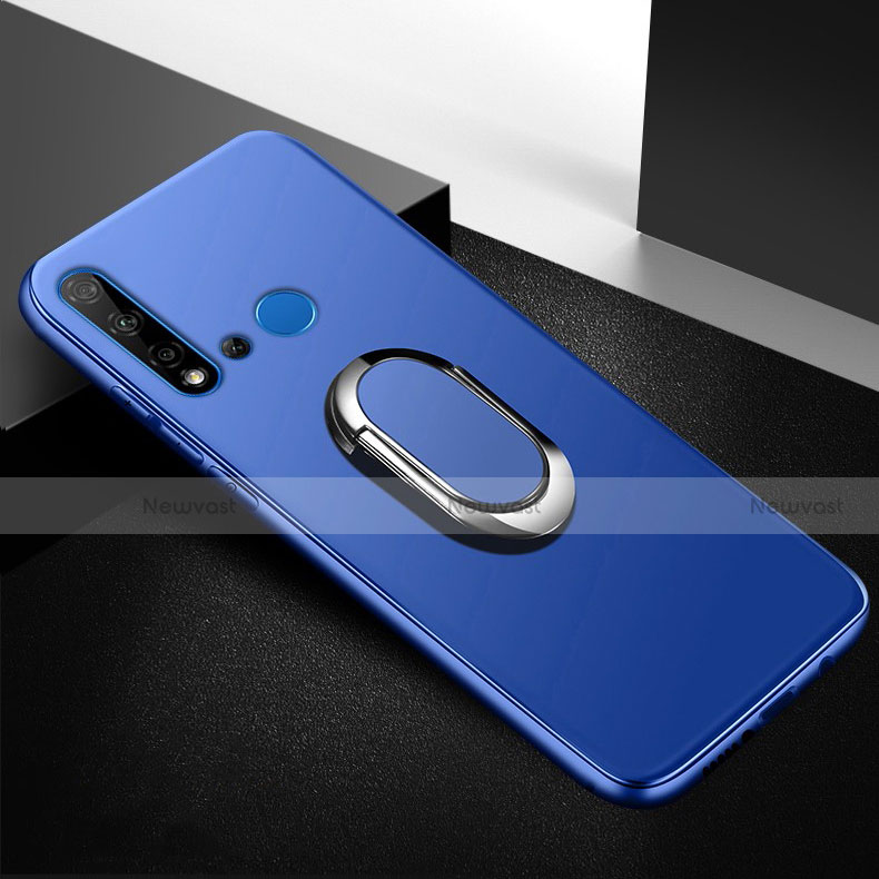Ultra-thin Silicone Gel Soft Case Cover with Magnetic Finger Ring Stand for Huawei P20 Lite (2019) Blue