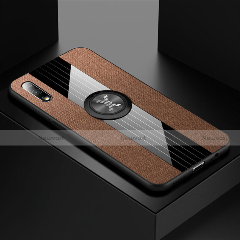 Ultra-thin Silicone Gel Soft Case Cover with Magnetic Finger Ring Stand for Huawei Y9 Prime (2019) Brown