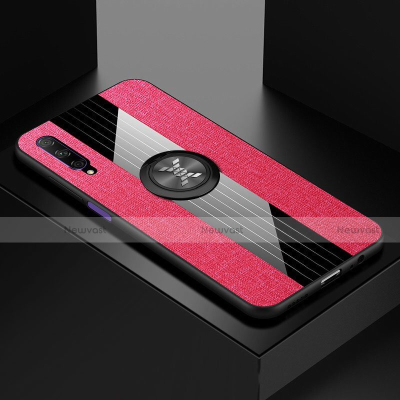 Ultra-thin Silicone Gel Soft Case Cover with Magnetic Finger Ring Stand for Huawei Y9s Hot Pink