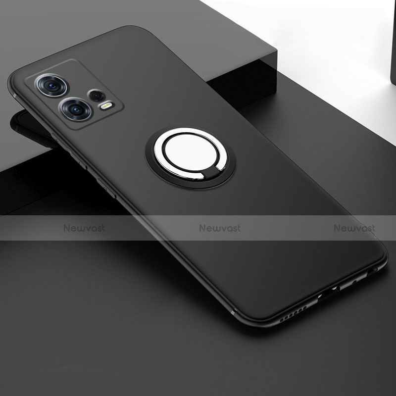 Ultra-thin Silicone Gel Soft Case Cover with Magnetic Finger Ring Stand for Motorola Moto S30 Pro 5G Black